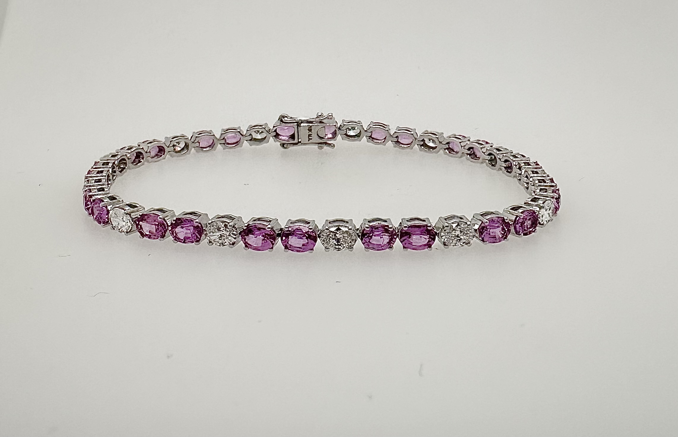 18K White Gold Diamond and Pink Sapphire Bracelet