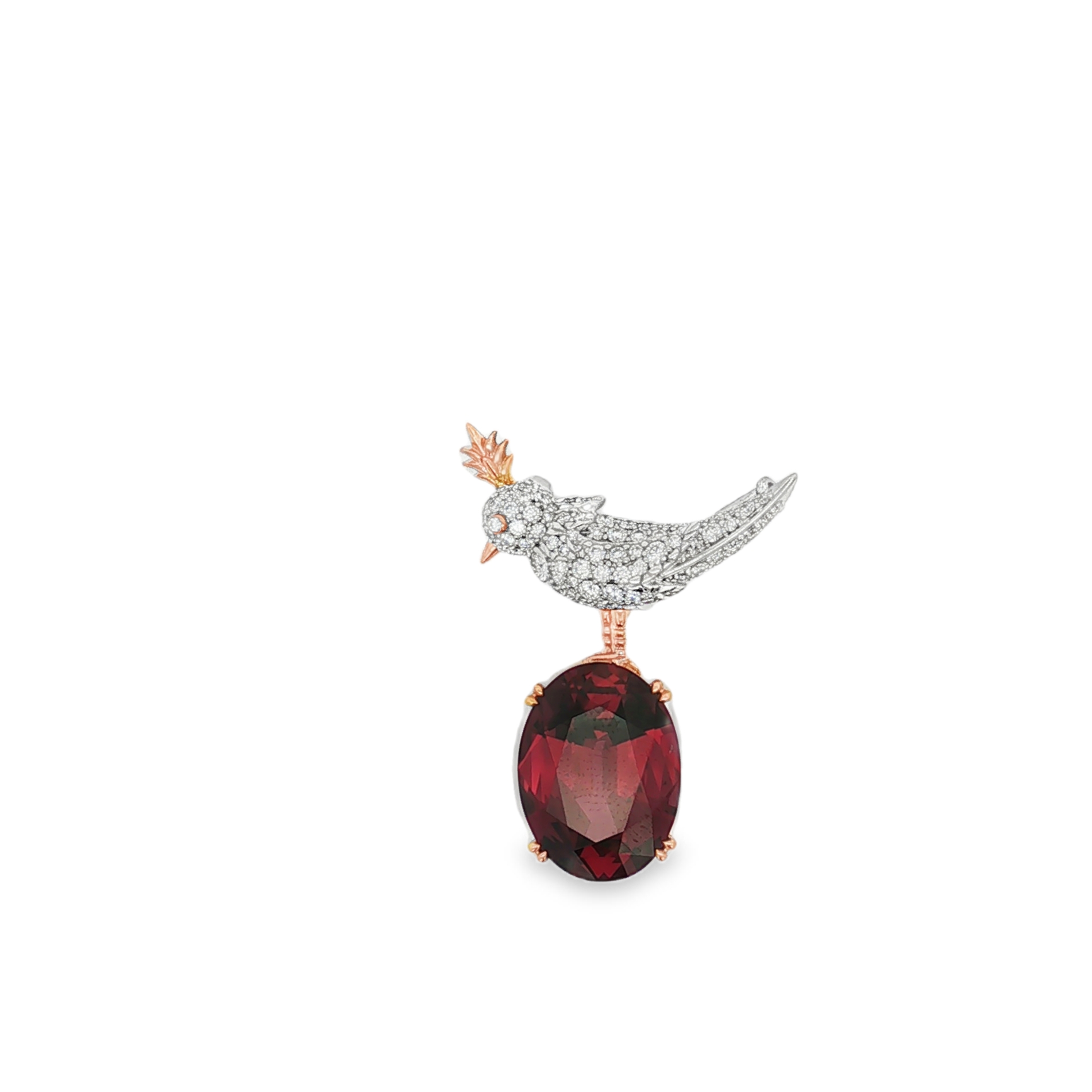 18K Two Tone Rhodolite Garnet and Diamond Brooch - 6377