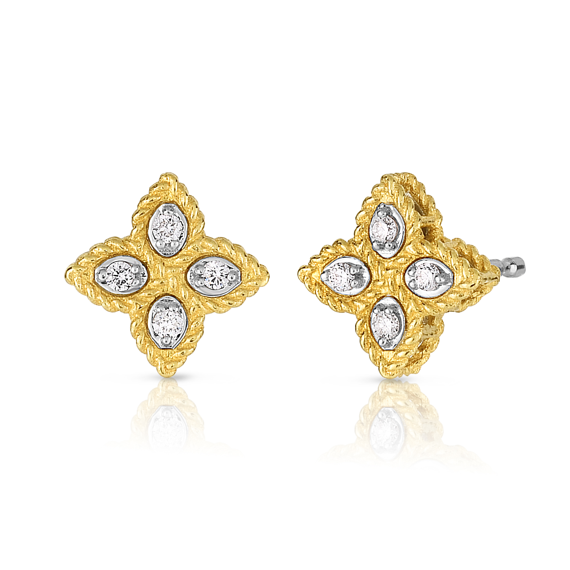 Roberto Coin 18K Yellow and White Gold Princess Flower Diamond Earrings
