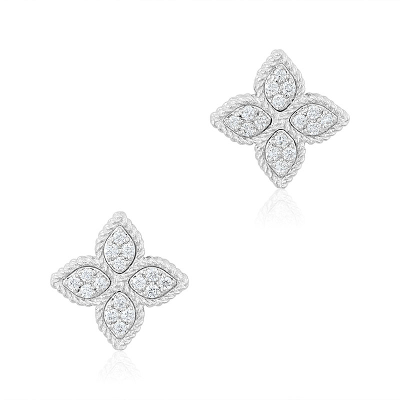 Roberto Coin 18K White Gold  Earrings Princess Flower Collection