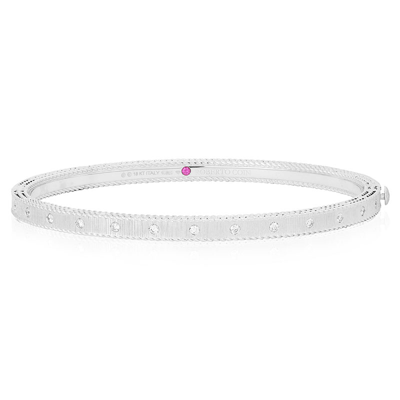 Roberto Coin 18K White Gold Princess Collection Bangle Bracelet with Diamonds