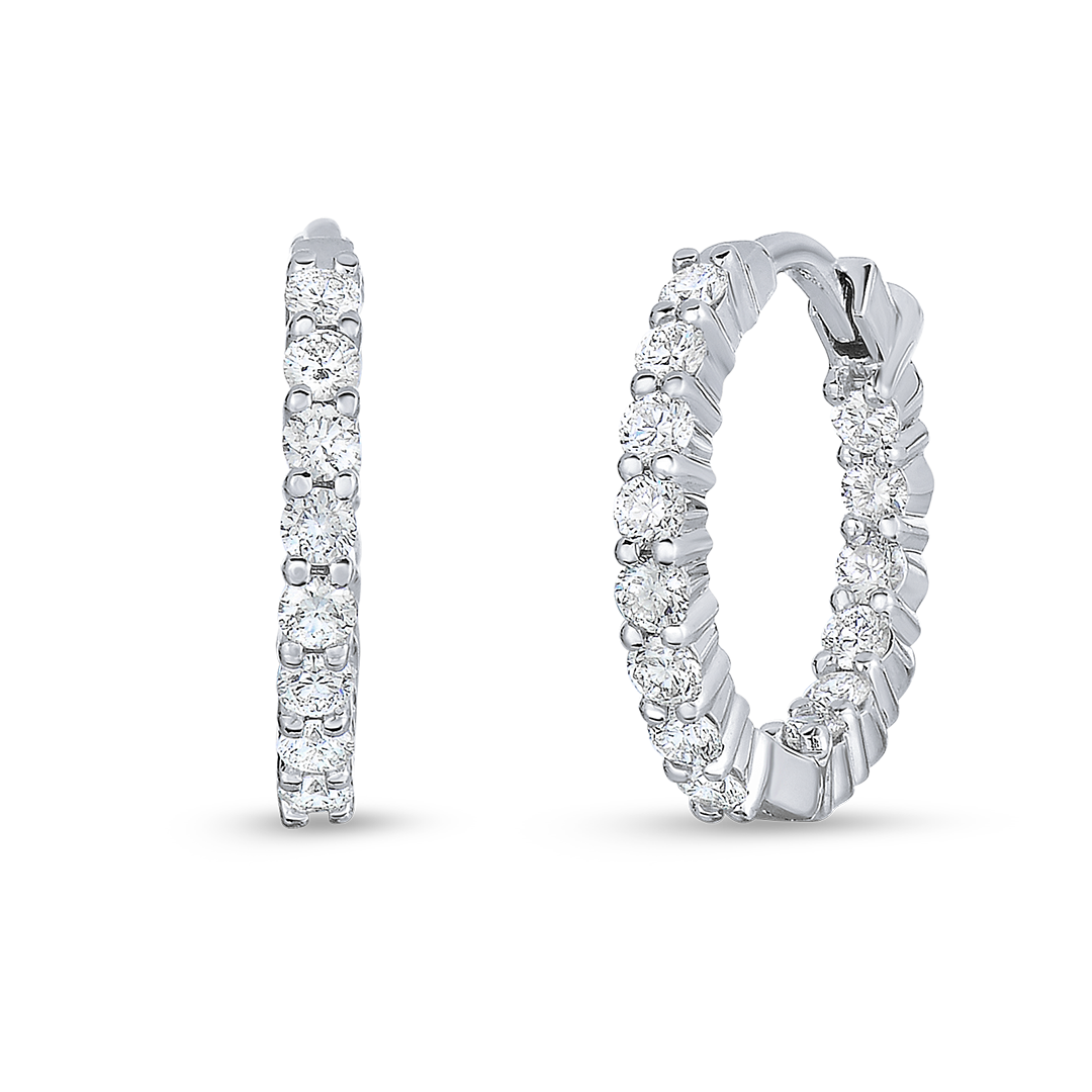 Roberto Coin 18K White Gold Petite Inside Out Perfect Diamond Hoop Earrings