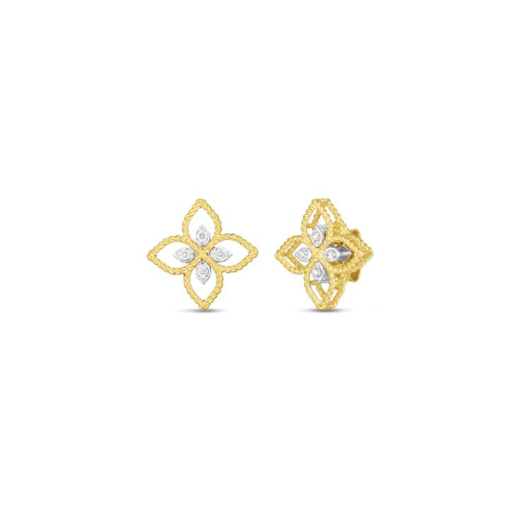 Roberto Coin 18K Yellow and White Gold Principessa Flower Diamond Earrings