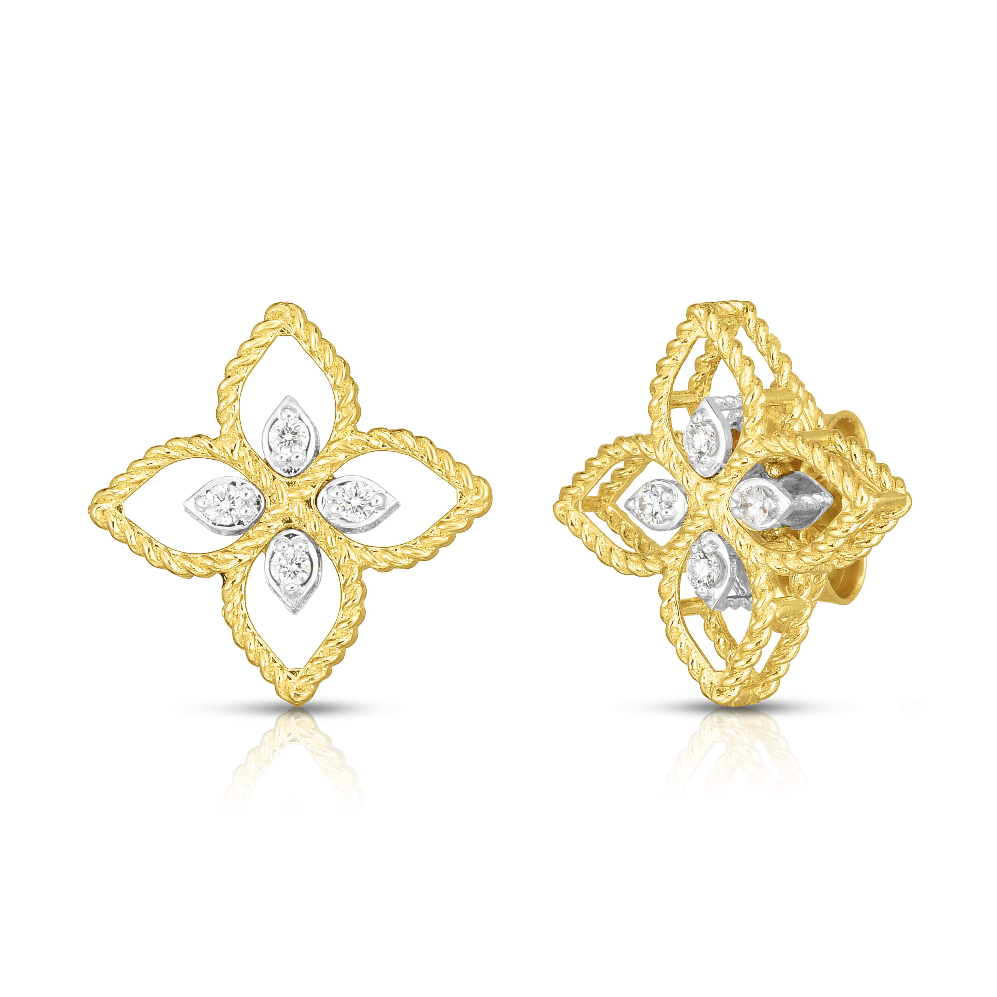 Roberto Coin 18K Yellow and White Gold Principessa Flower Diamond Earrings