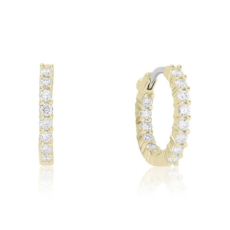 Roberto Coin 18K Yellow Gold Petite Inside Out Perfect Diamond Hoop Earrings