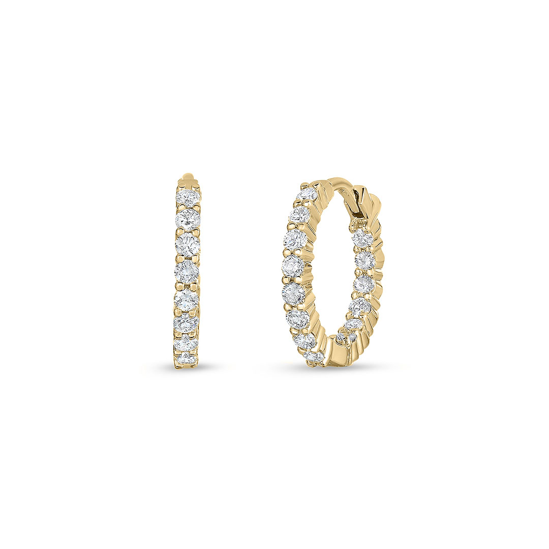 Roberto Coin 18K Yellow Gold Petite Inside Out Perfect Diamond Hoop Earrings