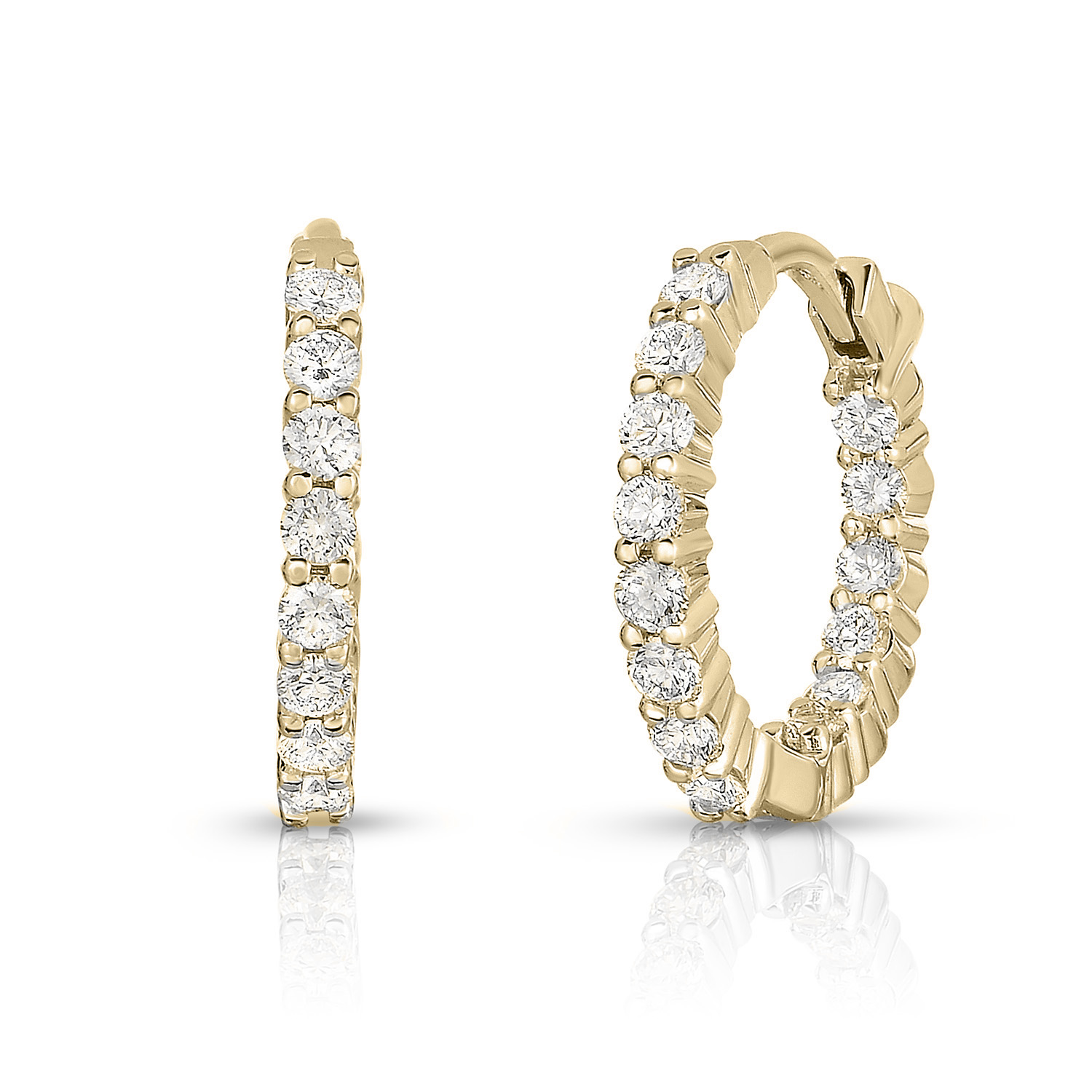 Roberto Coin 18K Yellow Gold Petite Inside Out Perfect Diamond Hoop Earrings