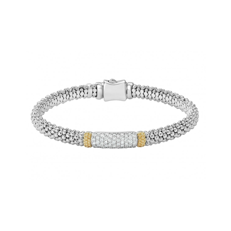 LAGOS Sterling Silver and 18K Yellow Gold Diamond Caviar Lux Bracelet - 21