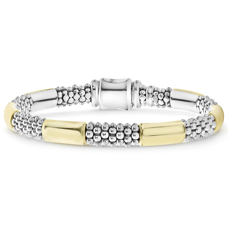 LAGOS 18K Yellow Gold and Sterling Silver High Bar Caviar Bracelet - 24