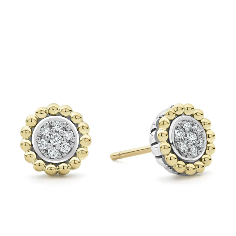 LAGOS Sterling Silver and 18K Yellow Gold Two-Tone Caviar Lux Diamond Stud Earrings - 25