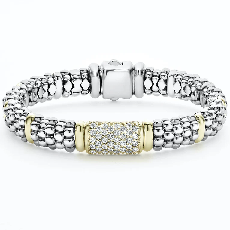 LAGOS Sterling Silver and 18K Yellow Gold Signature Caviar Diamond Bracelet itemprop=