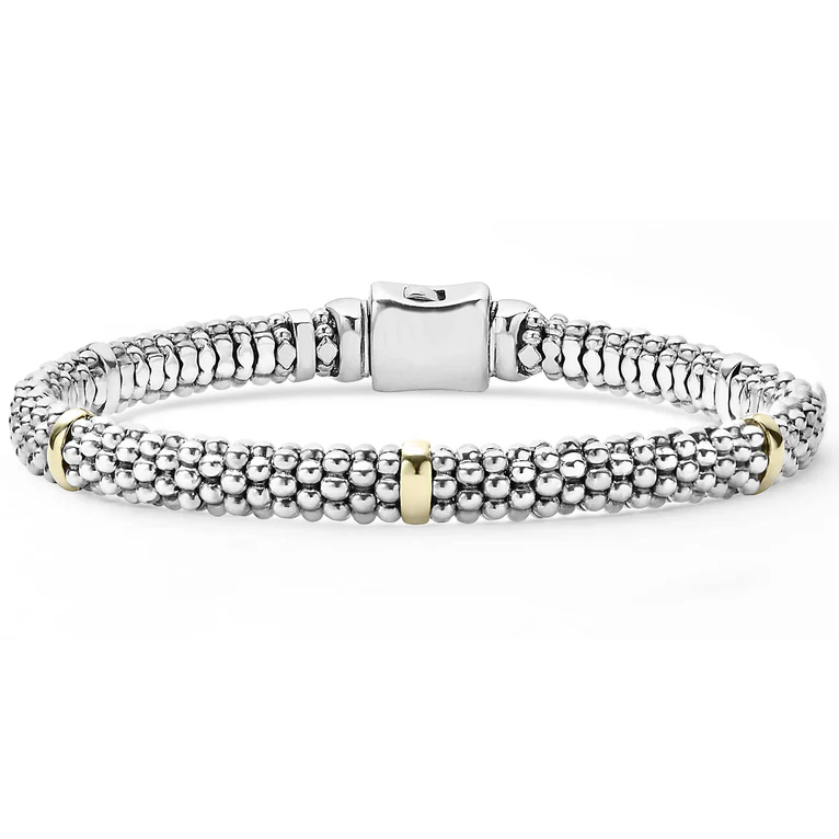 LAGOS Sterling Silver and 18K Yellow Gold Signature Caviar Bracelet - 35