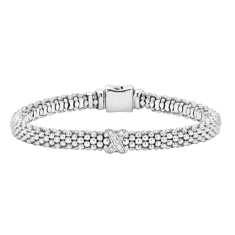 LAGOS Sterling Silver Caviar Diamond "X" Embrace Bracelet - 38