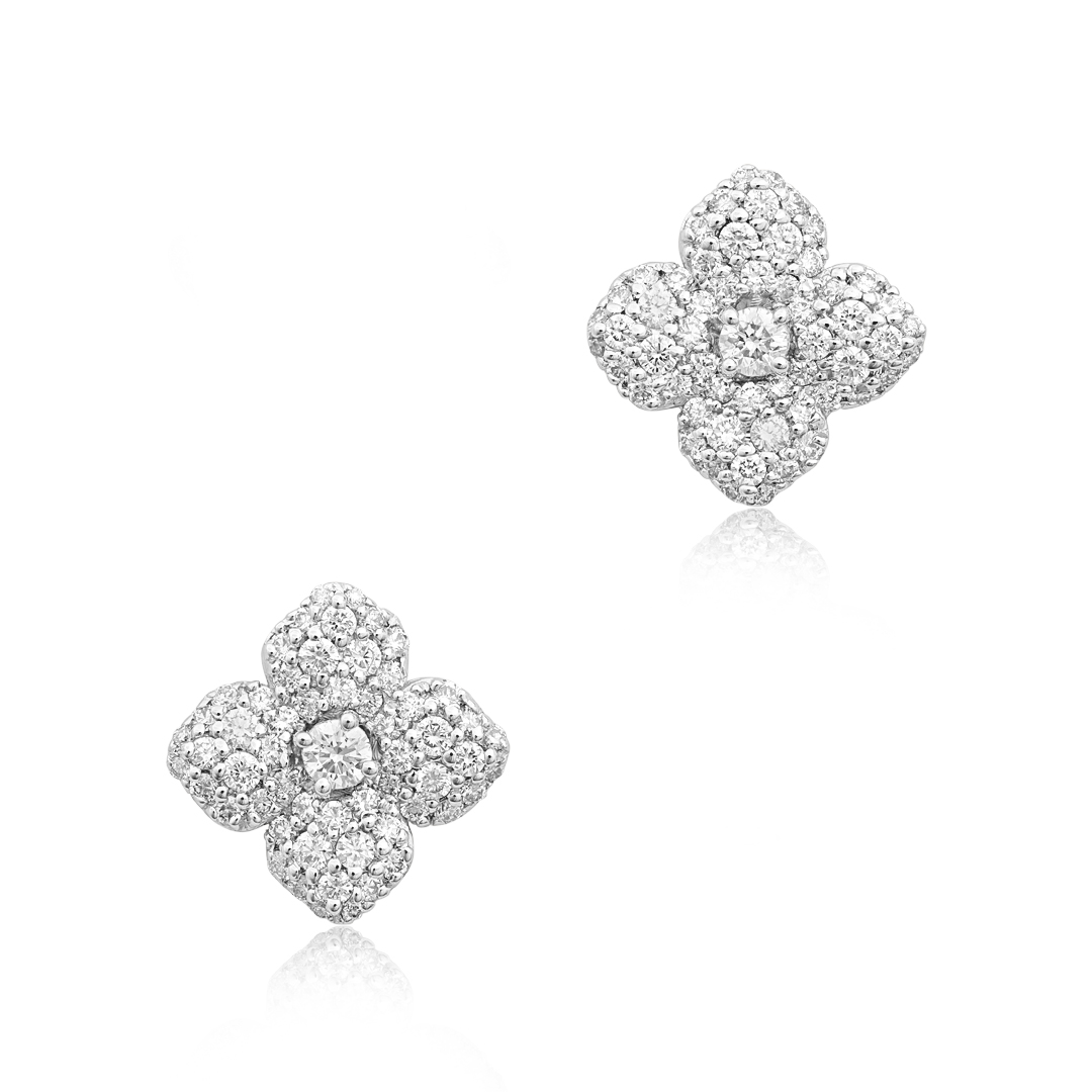 Penny Preville 18K White Gold Flower Diamond Stud Earrings