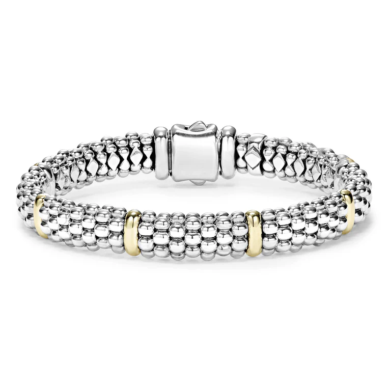 LAGOS Sterling Silver and 18K Yellow Gold Station Caviar Bracelet