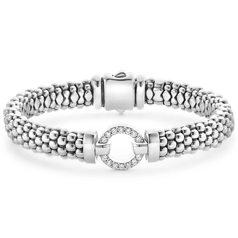 LAGOS Sterling Silver Caviar Diamond Enso Circle Bracelet itemprop=