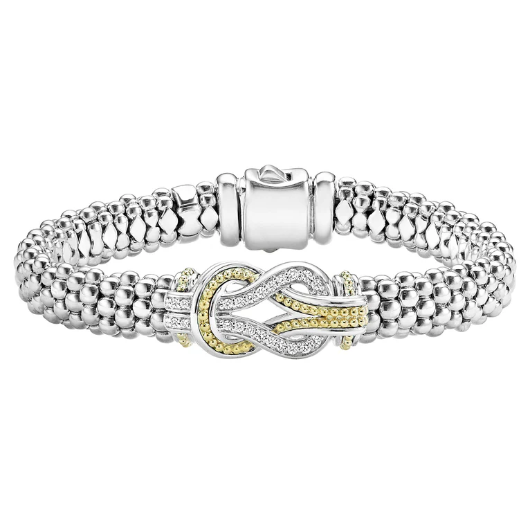LAGOS Sterling Silver Two-Tone 18K Gold and Diamond Knot Caviar Newport Bracelet - 50
