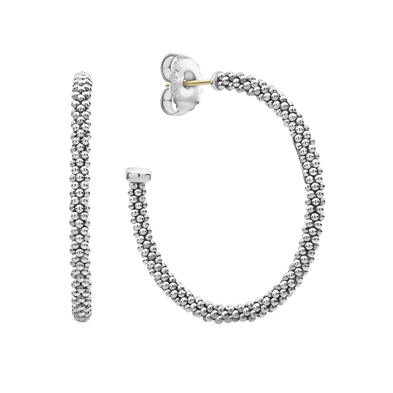 Lagos Sterling Silver Caviar Collection Beaded Hoop Earrings - 52