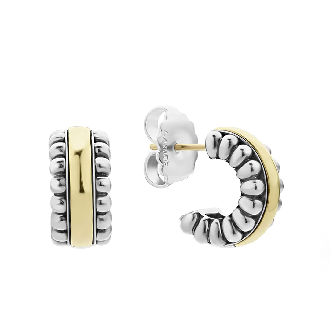 LAGOS Sterling Silver and 18K Yellow Gold Signature Caviar Hoop Earrings