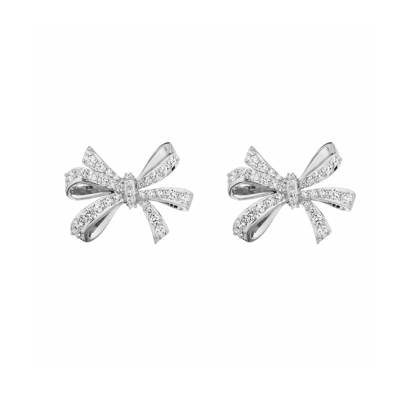 Penny Preville 18K White Gold Double Loop Diamond Bow Stud Earrings