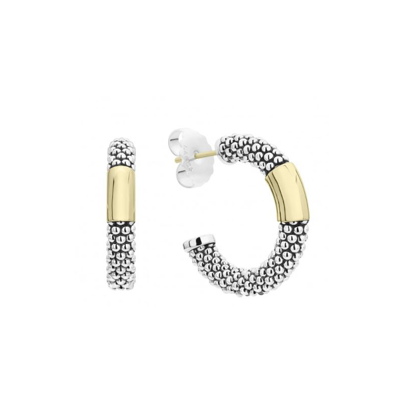 LAGOS Sterling Silver and 18K Yellow Gold High Bar Hoop Earrings