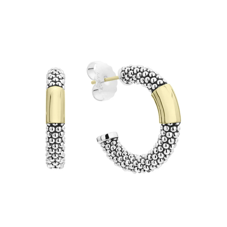 LAGOS Sterling Silver and 18K Yellow Gold High Bar Hoop Earrings