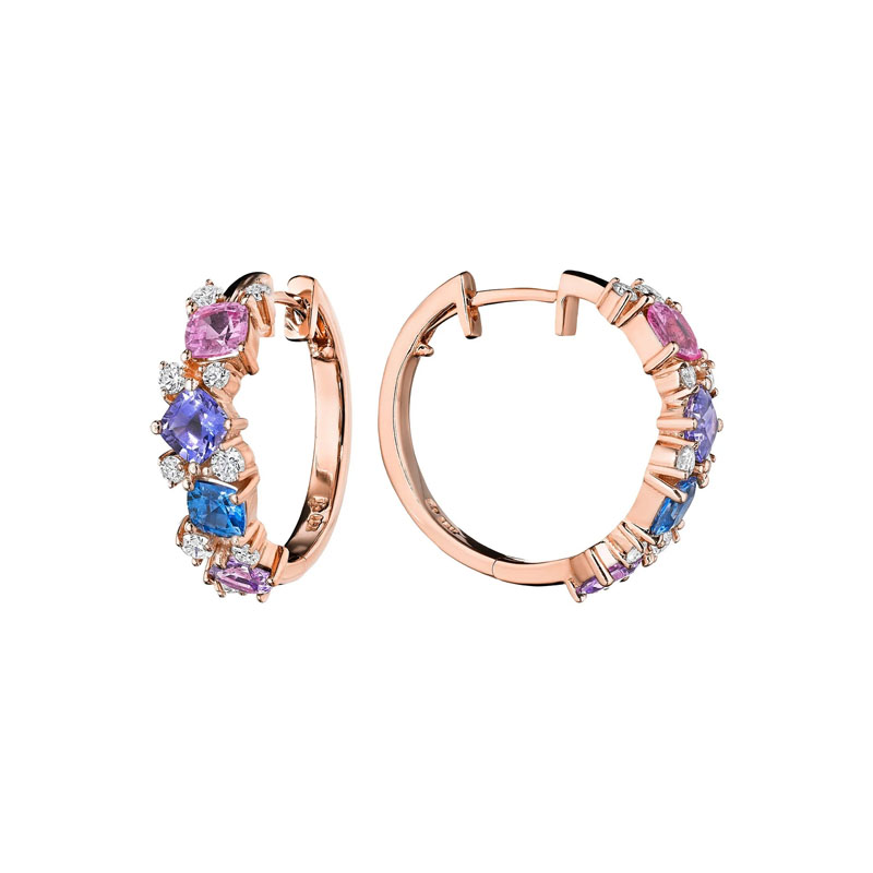 Penny Preville 18K Rose Gold Diamond and Sapphire Scattered Cluster Hoop Earrings