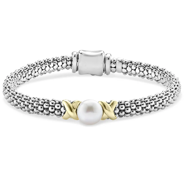 LAGOS Sterling Silver and 18K Yellow Gold Two-Tone X Pearl Caviar Luna Bracelet