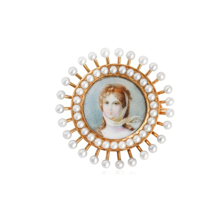 14K Rose Gold Hand-Painted Portrait Brooch