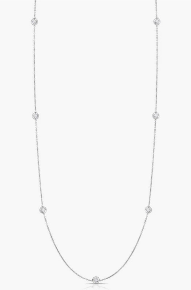 18K White Gold Necklace with Seven Round Diamond Stations
