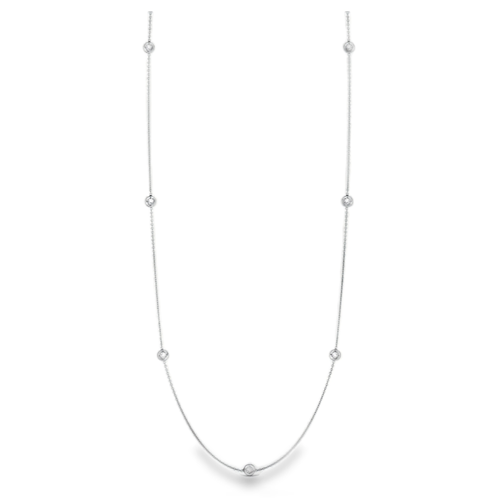18K White Gold Necklace with Seven Round Diamond Stations