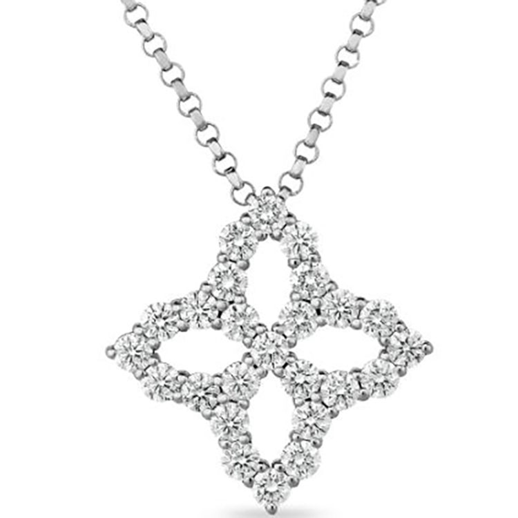 Roberto Coin 18K White Gold Princess Flower Diamond Necklace