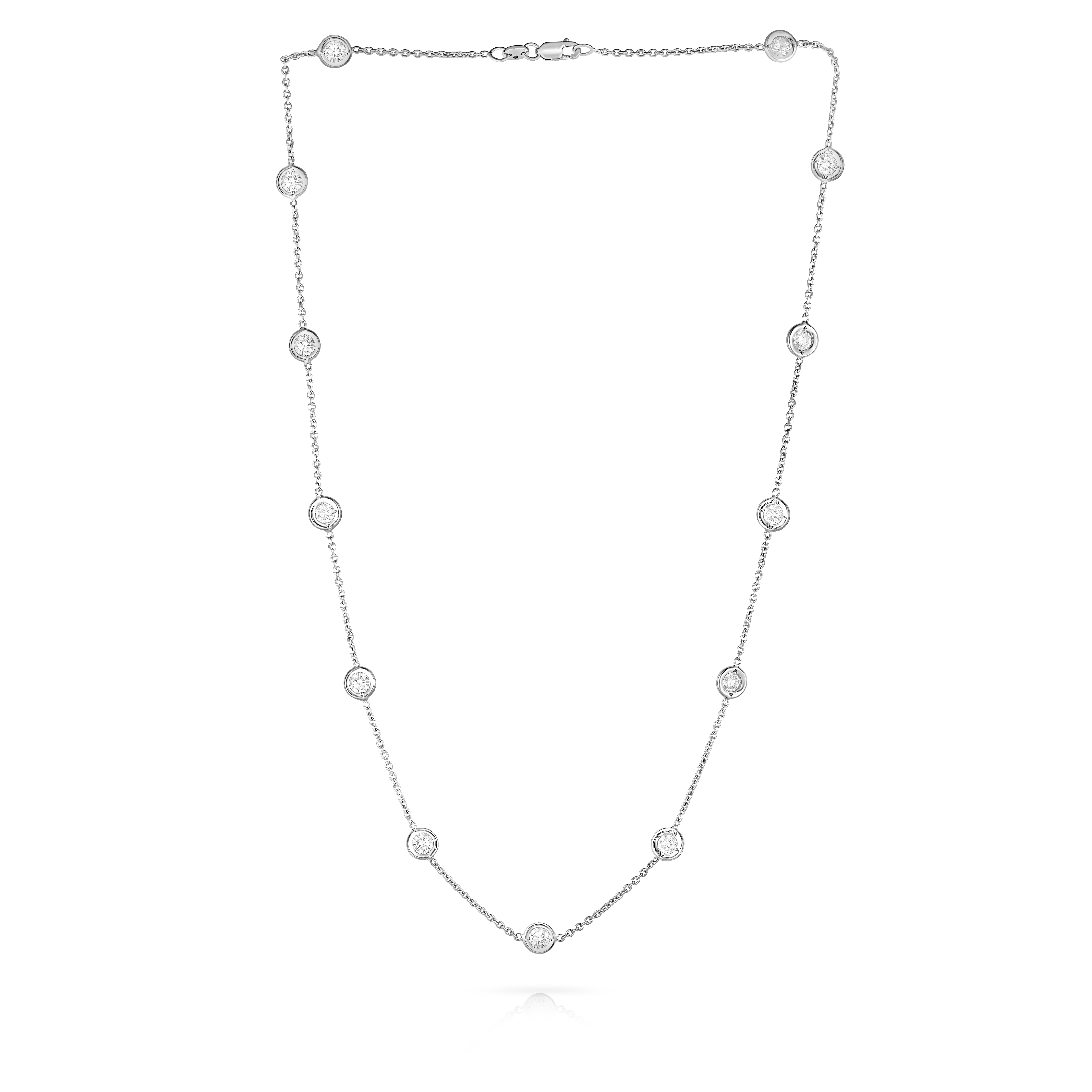 Roberto Coin 18K White Gold Necklace With 13 Bezel Set Round Diamond Eyeglass Station Necklace