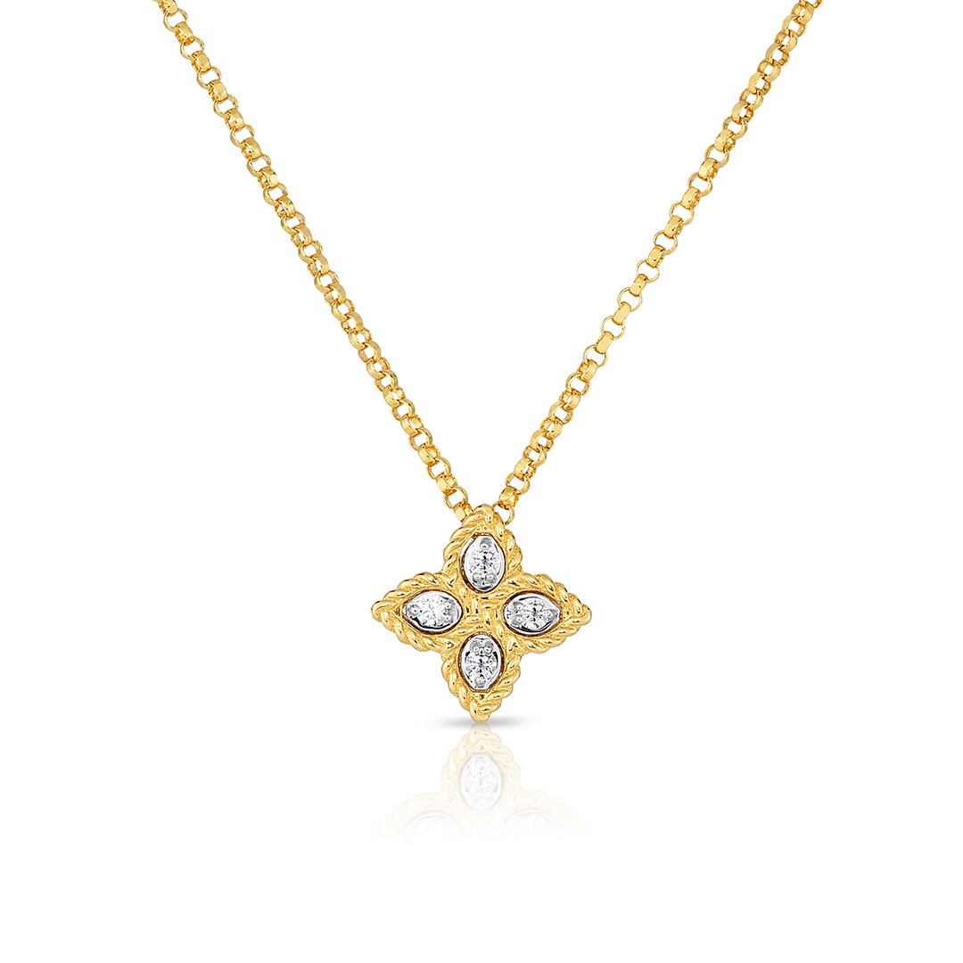 Roberto Coin 18K Yellow and White Gold Princess Flower Diamond Necklace