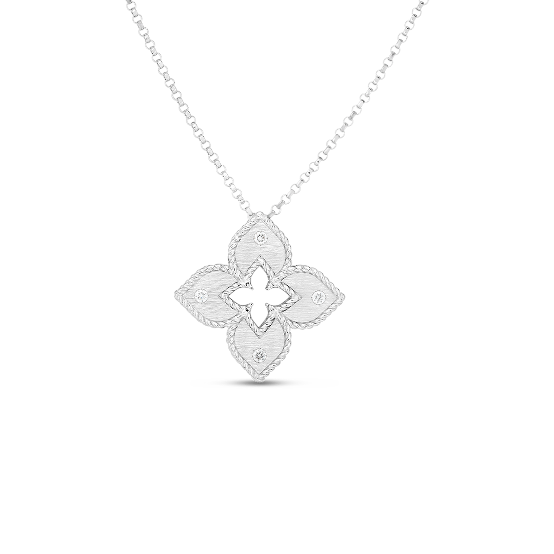 Roberto Coin 18K White Gold Petite Venetian Princess Diamond Flower Necklace