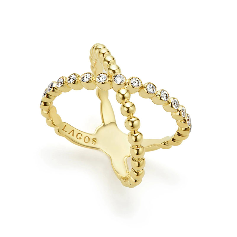 Lagos 18K Yellow Gold Caviar Gold Collection Signature X Diamond Ring