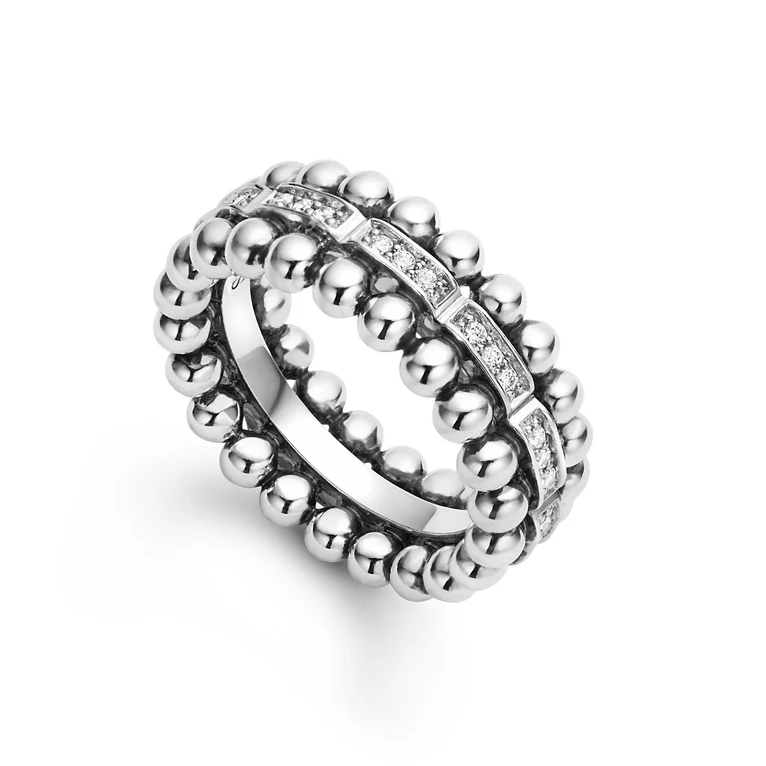 LAGOS Sterling Silver and Diamond Caviar Spark Ring - 457