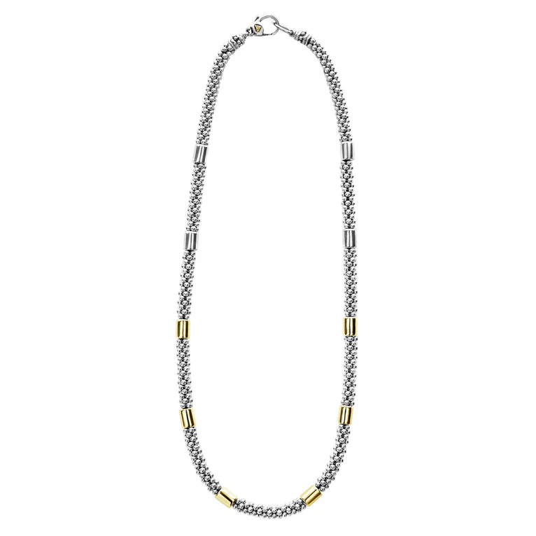 LAGOS Sterling Silver and 18K Yellow Gold Two-Tone High Bar Caviar Necklace