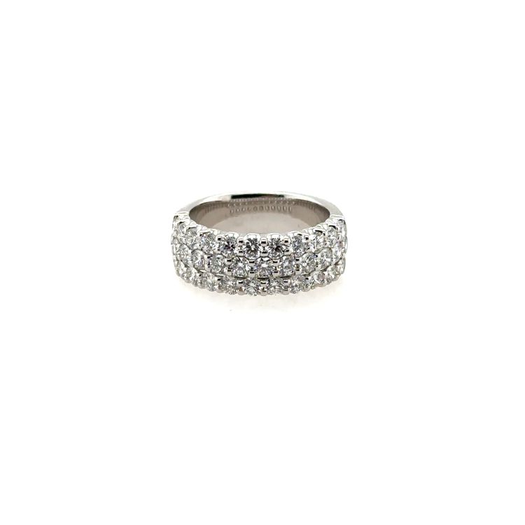 18K White Gold Diamond Three Row Ring