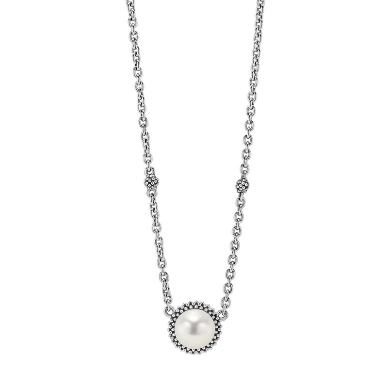 Lagos Sterling Silver Beaded Necklace with a Pearl Pendant