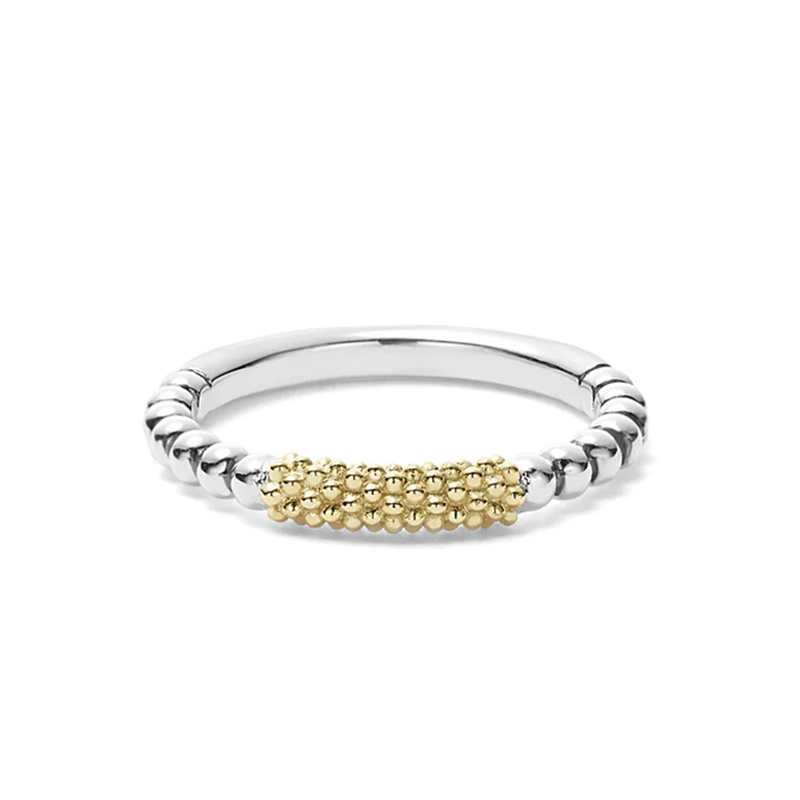 LAGOS Sterling Silver and 18K Yellow Gold Caviar Icon Two-Tone Stacking Ring - 498