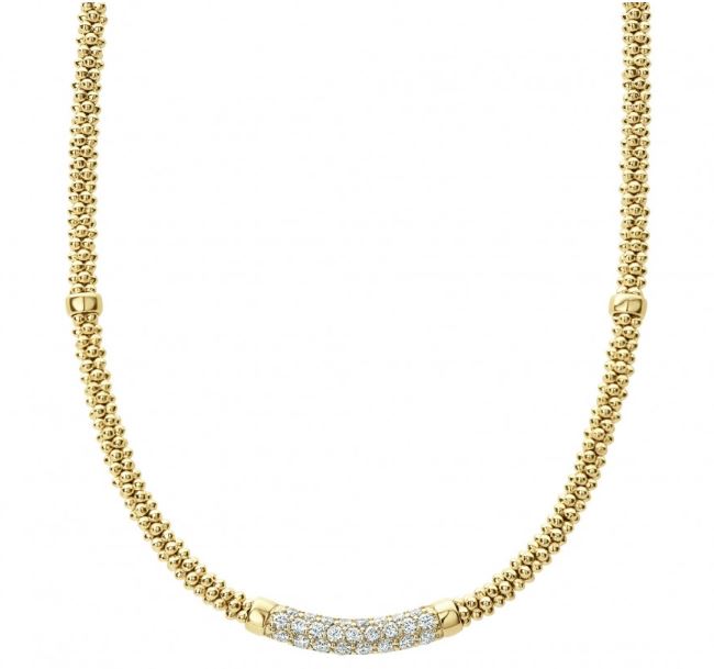 Eight Gold Station Diamond Caviar Necklace | 3mm - 04-10471-DD16