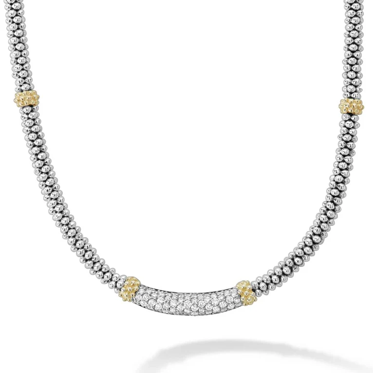 LAGOS Sterling Silver and 18K Yellow Gold Caviar Lux Diamond Necklace - 70