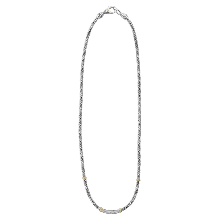 LAGOS Sterling Silver and 18K Yellow Gold Caviar Lux Diamond Necklace