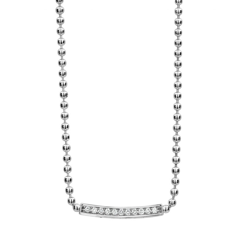 Lagos Sterling Silver Caviar Spark Collection Diamond Bar Necklace itemprop=