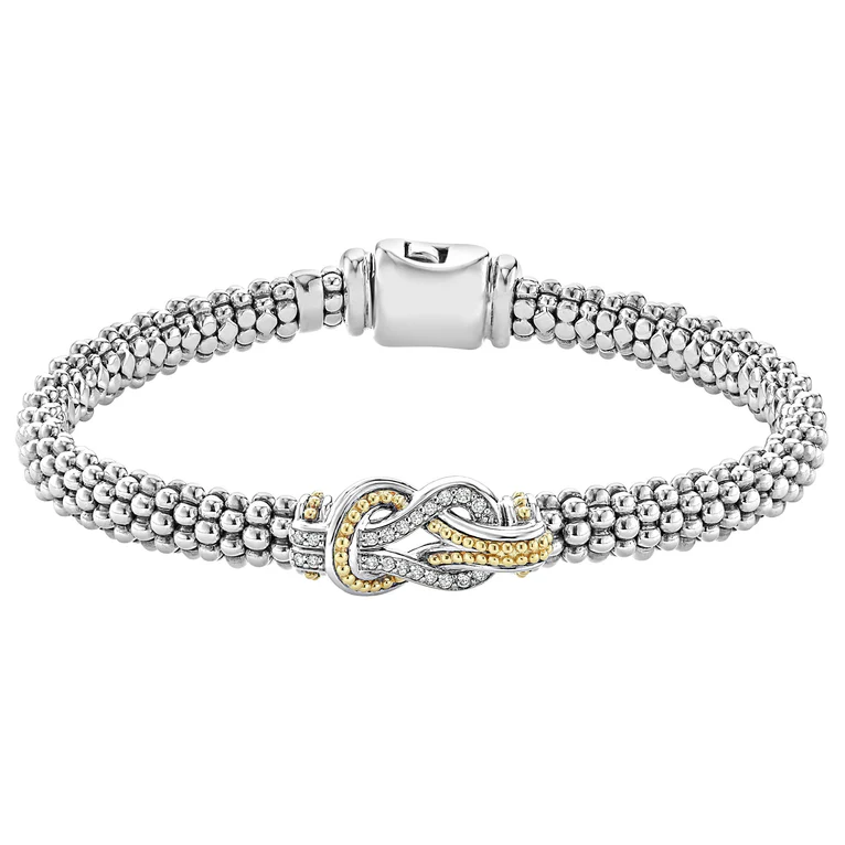 LAGOS Sterling Silver and 18K Yellow Gold Newport Caviar Diamond Two-Tone Knot Bracelet