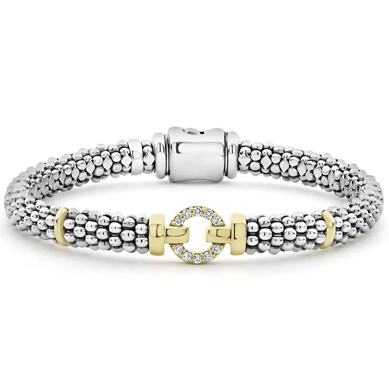 LAGOS Sterling Silver and 18K Yellow Gold Enso Diamond Bracelet itemprop=