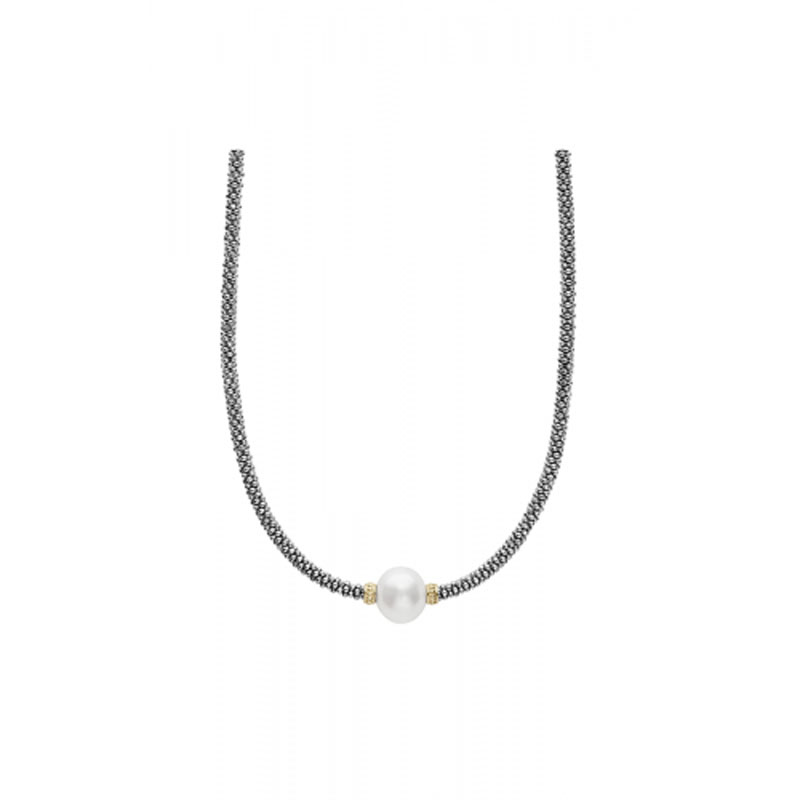 Lagos Sterling Silver and 18K Yellow Gold Luna Collection Pearl Necklace itemprop=