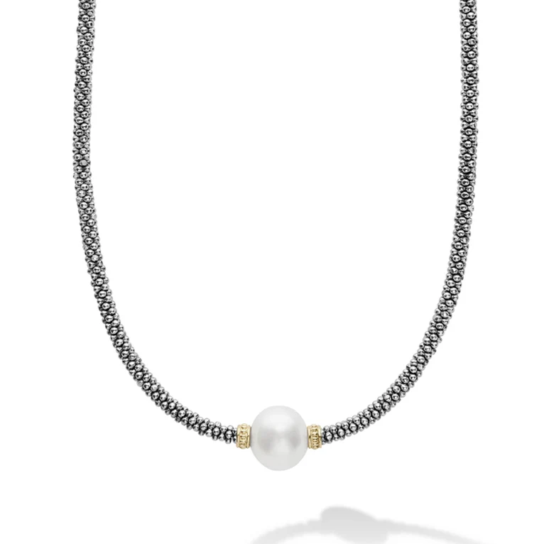 LAGOS Sterling Silver and 18K Gold Luna Pearl Caviar Necklace