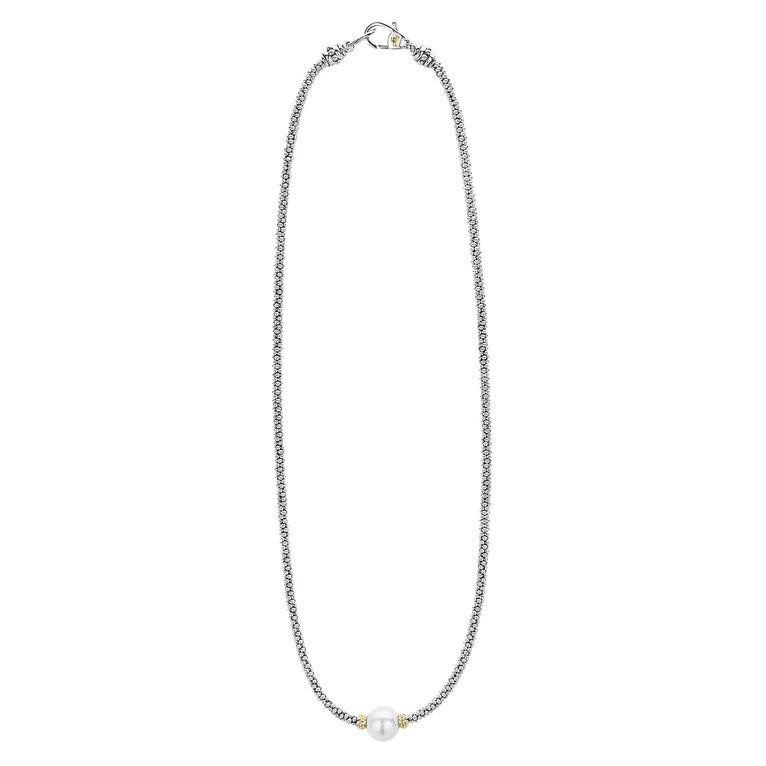 LAGOS Sterling Silver and 18K Gold Luna Pearl Caviar Necklace